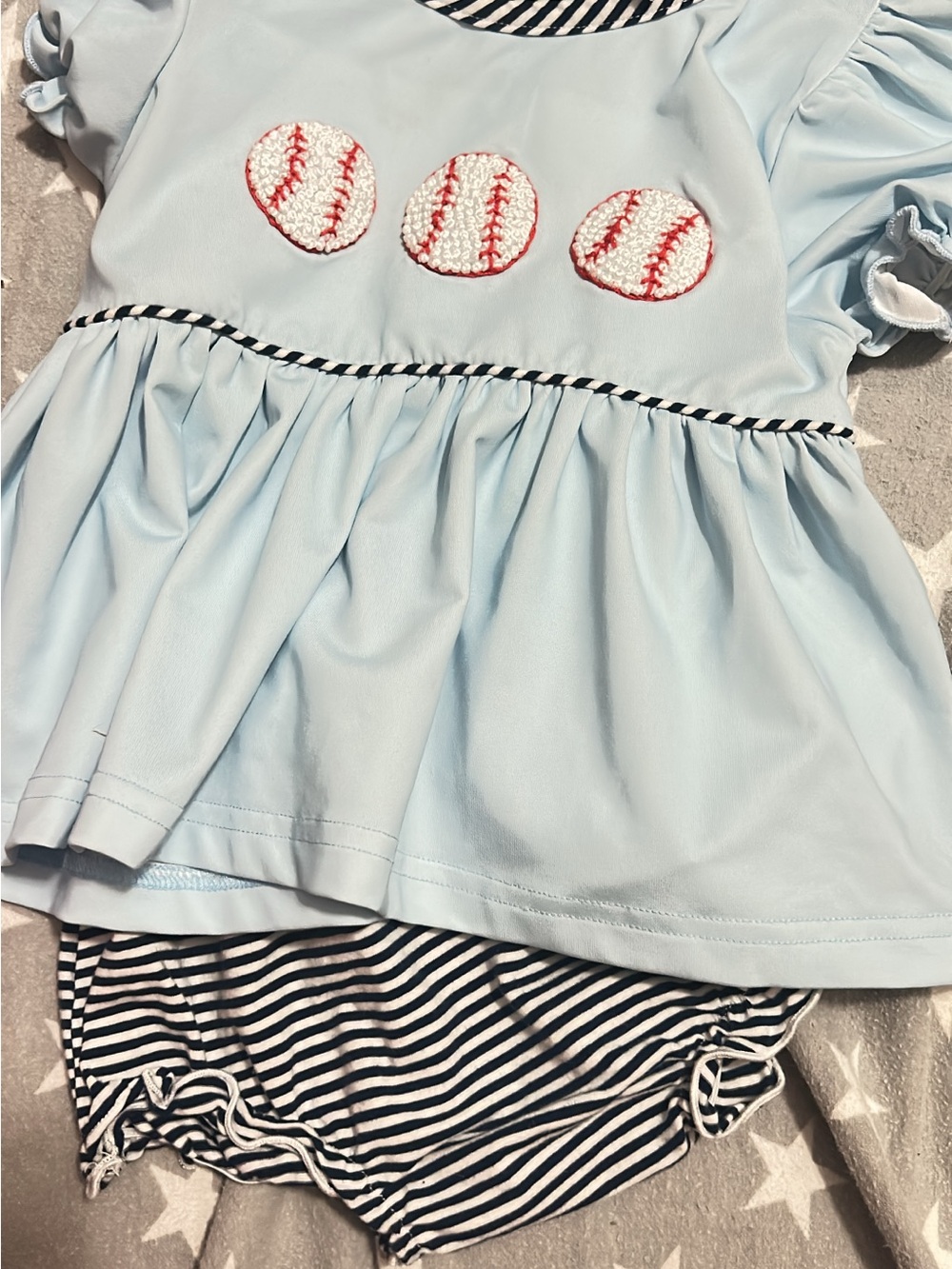 Light Blue Girls' Baseball Applique Matching Set